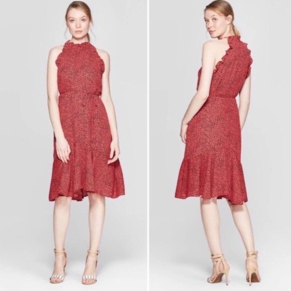 Who What Wear Dresses & Skirts - Who What Wear Baby Leopard Ruffle Midi Dress Size Small